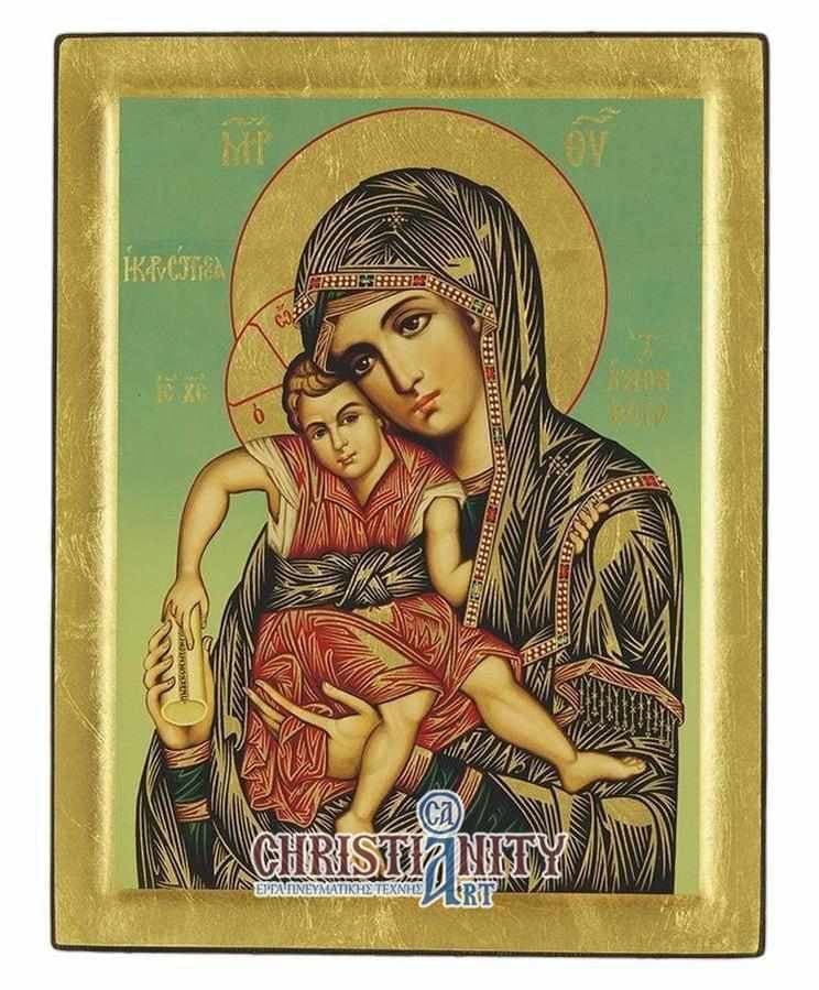 Virgin Mary Axion Esti - Engraved wooden image on canvas with golden background - Mount Athos — Paintings from Christianity Art