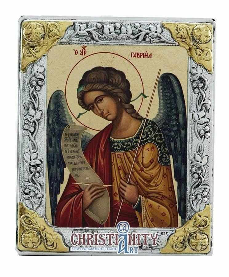 Archangel Gabriel - Silver image in wood, locally gilded - Mount Athos — Wall reliefs from Christianity Art
