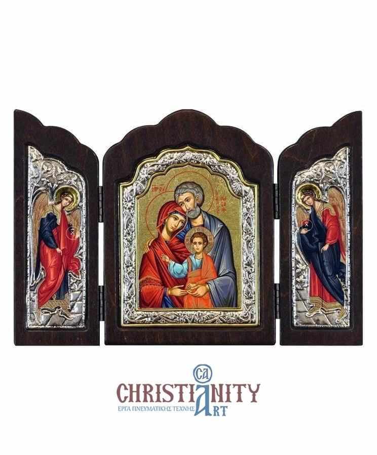 The Holy Family - Silver icon triptych on wood, locally gilded - Mount Athos — Wall reliefs from Christianity Art