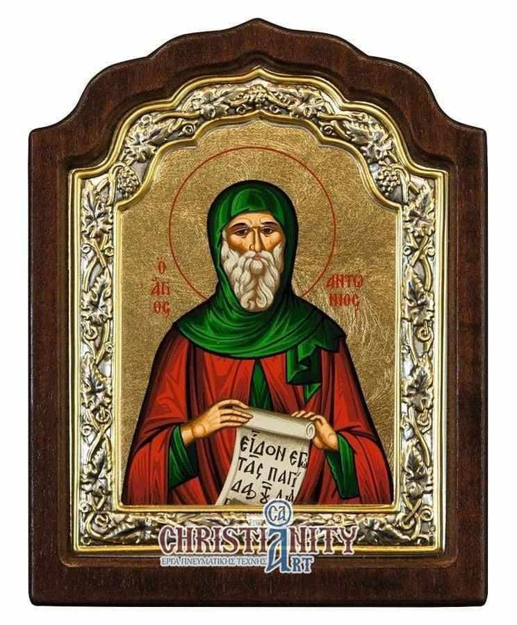 Saint Anthony - Silver icon on wood, locally gilded - Mount Athos — Wall reliefs from Christianity Art