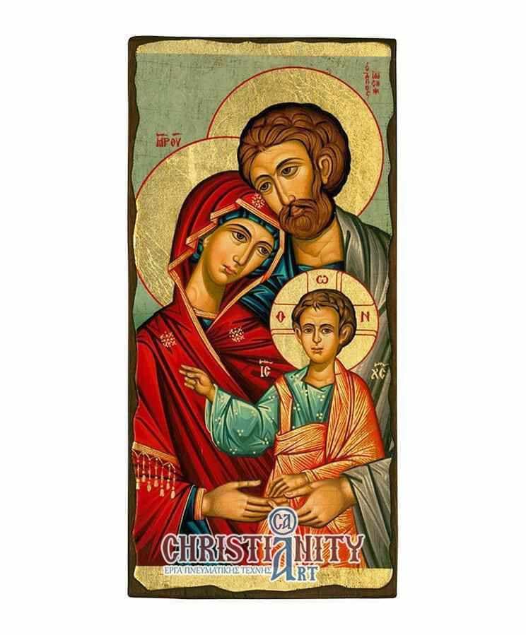 The Holy Family - Aged wooden picture on canvas with a gold background - Mount Athos — Paintings from Christianity Art