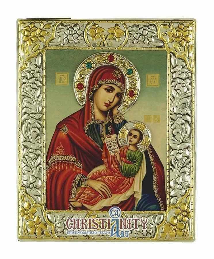Virgin Mary and Baby - Silver image on wood, locally gilded - Mount Athos — Wall reliefs from Christianity Art