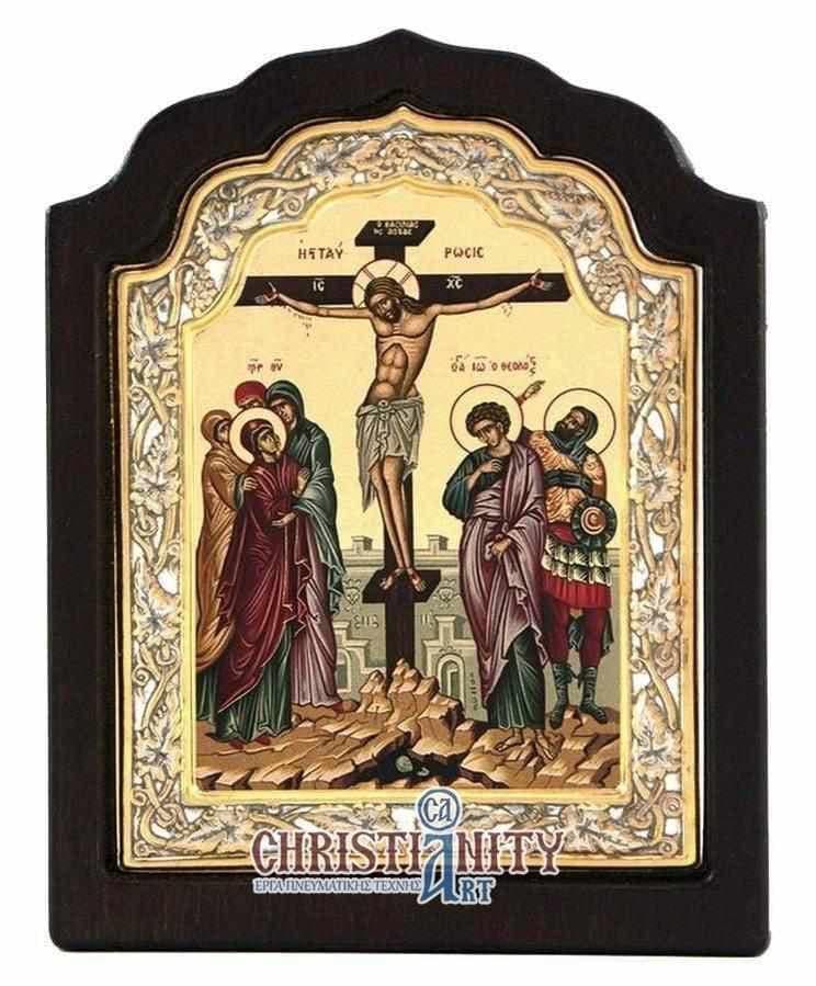 The Crucifixion of Christ - Silver image on wood, locally gilded - Mount Athos — Wall reliefs from Christianity Art