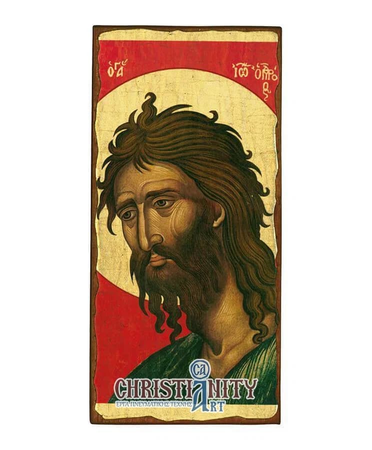 Saint Ioannis the Forerunner - Aged wooden image on canvas with gold background - Mount Athos — Paintings from Christianity Art
