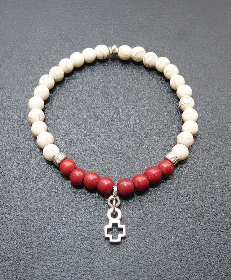 Howlite Bead Bracelet with Cross — Bracelets from Christianity Art