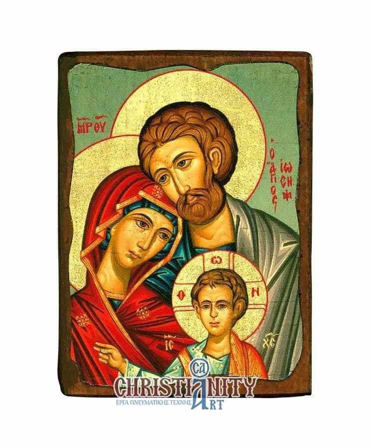 The Holy Family - Aged wooden picture on canvas with a gold background - Mount Athos — Paintings from Christianity Art