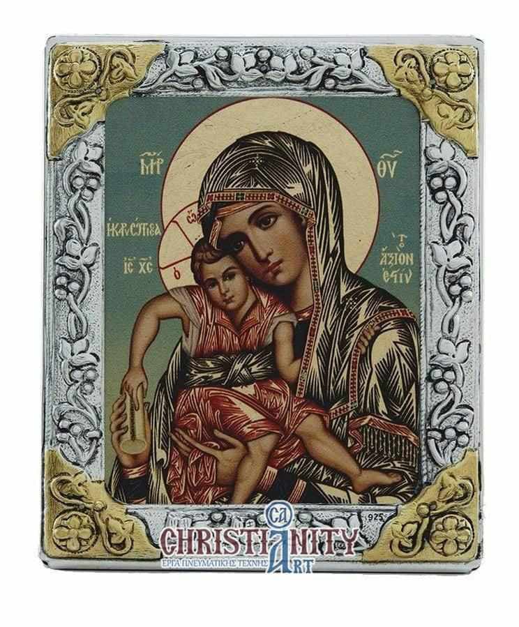 Virgin Mary Axion Esti - Silver image on wood, locally gilded - Mount Athos — Wall reliefs from Christianity Art