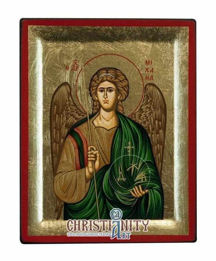 Archangel Michael - Engraved wooden image on canvas with golden background - Mount Athos — Paintings from Christianity Art
