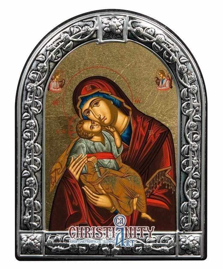 Virgin Mary Glycosherousa - Image in wood with indelible metal frame - Mount Athos — Wall reliefs from Christianity Art