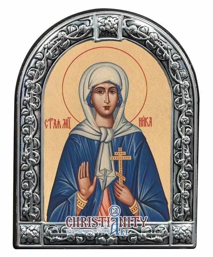 Saint Niki - Image on wood with an indelible metal frame - Mount Athos — Wall reliefs from Christianity Art