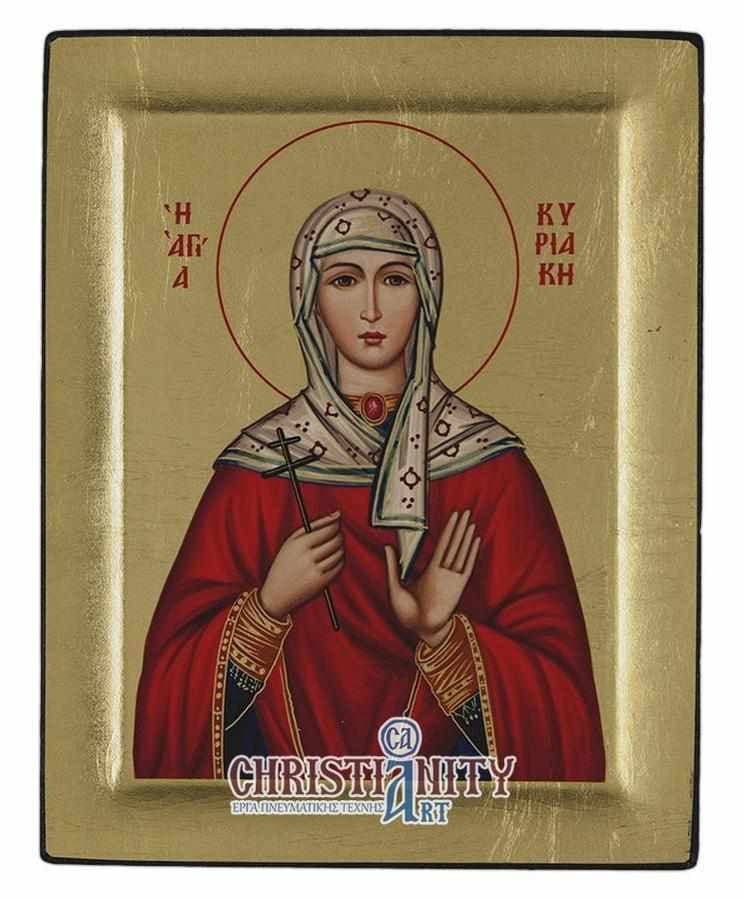 Saint Kyriaki - Excavated wooden image on canvas with gold background - Mount Athos — Paintings from Christianity Art