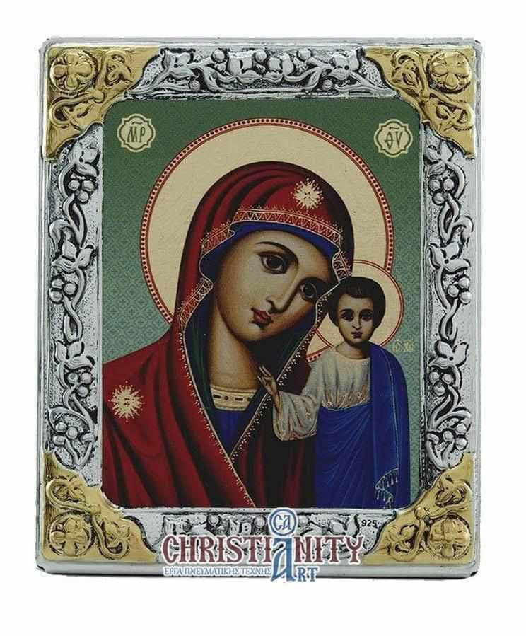 Virgin Mary and Baby - Silver image on wood, locally gilded - Mount Athos — Wall reliefs from Christianity Art