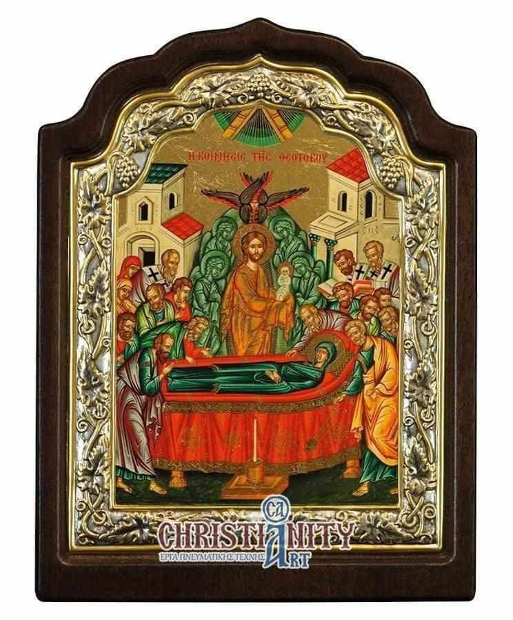The Dormition of the Virgin - Silver image on wood, locally gilded - Mount Athos — Wall reliefs from Christianity Art