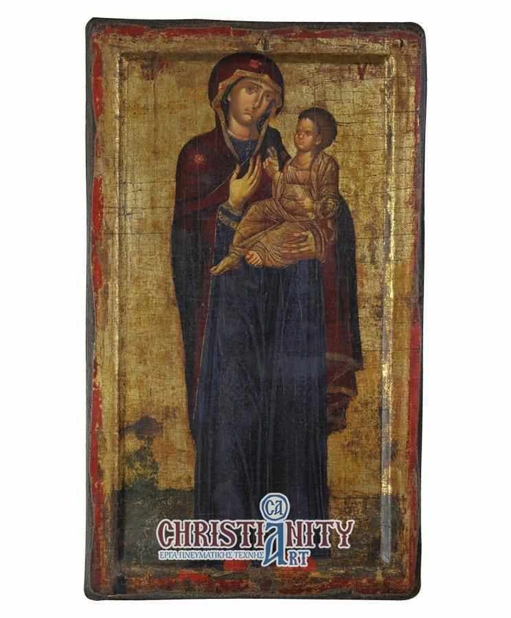 Virgin Mary with infant - Engraved wooden aged image on canvas with golden background - Mount Athos — Paintings from Christianity Art