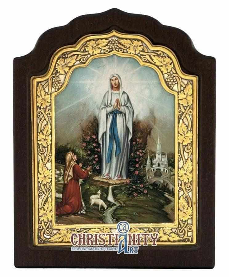 Virgin Mary of Lourdes - Silver image in wood, locally gilded - Mount Athos — Wall reliefs from Christianity Art