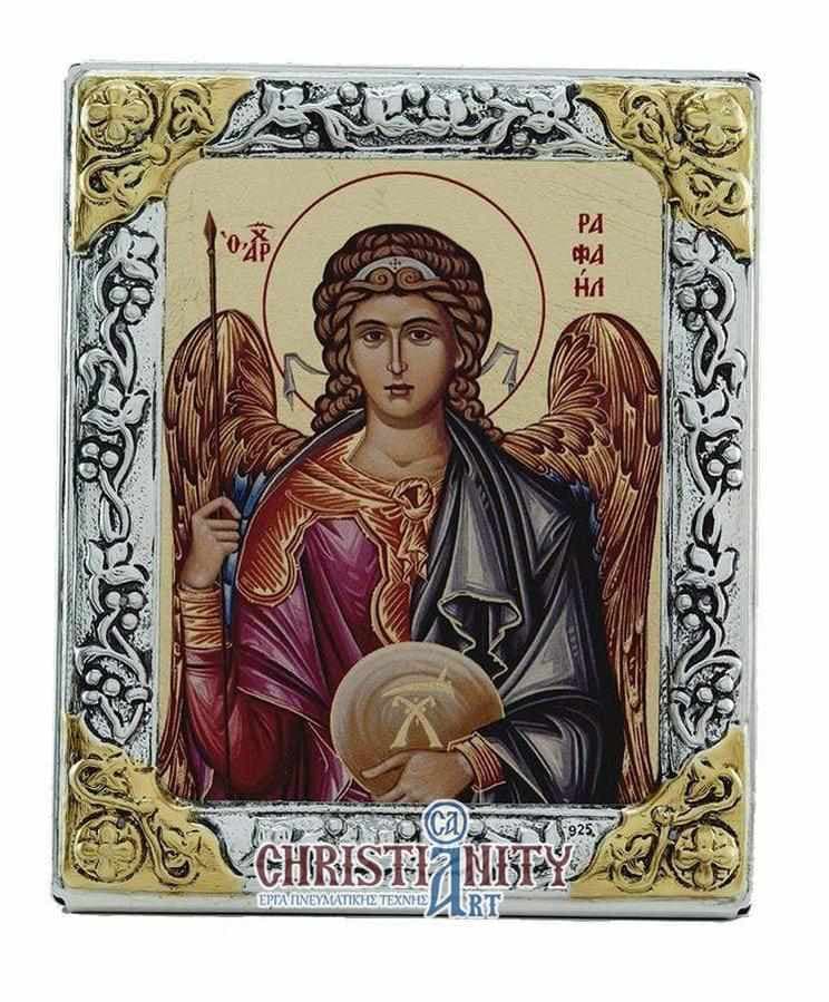 Archangel Raphael - Silver image on wood, locally gilded - Mount Athos — Wall reliefs from Christianity Art