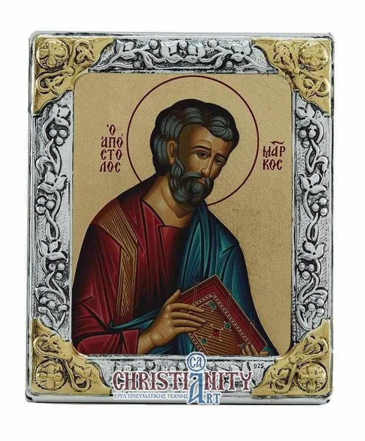 Apostle Mark - Silver image on wood, locally gilded - Mount Athos β Wall reliefs from Christianity Art