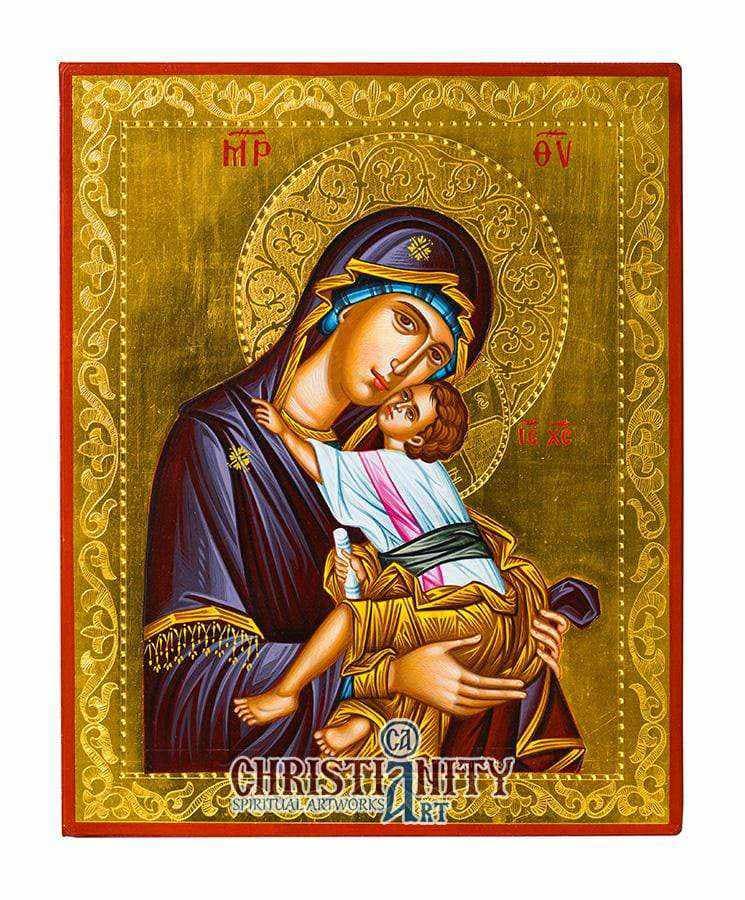 Virgin Mary Glymo Kissousa - Stylvos 100% handmade image on canvas with gold background 24 carats in specially processed wood - Mount Athos — Paintings from Christianity Art