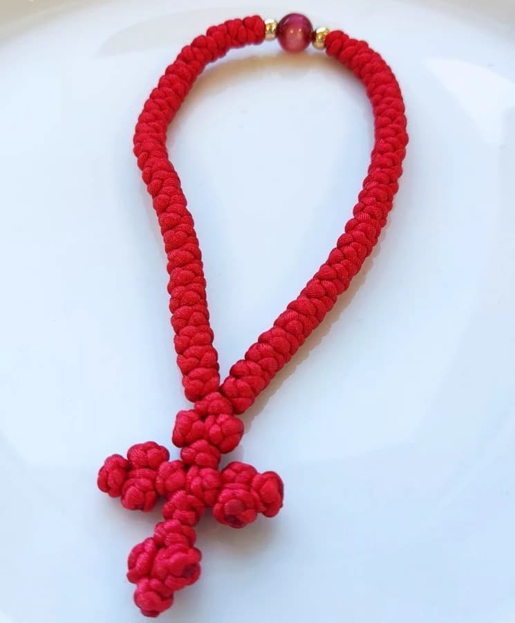 Athonite Waxed Prayer Rope with 50 Knots, Braided Cross & Beads – Available in 4 Colours — Bracelets from Christianity Art