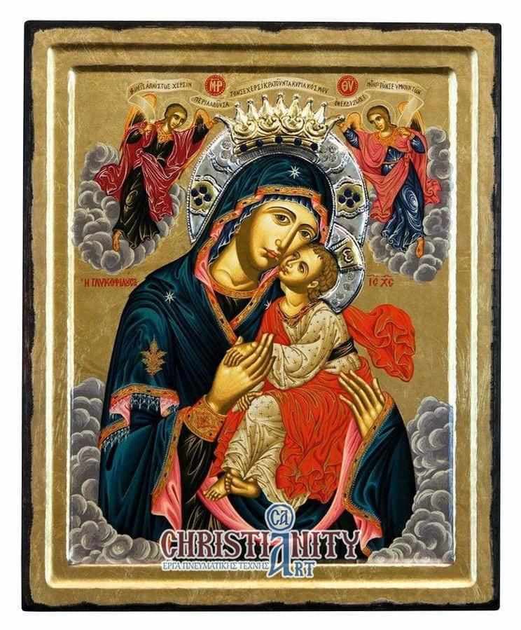 Virgin Mary Gliofilousa - Engraved wooden image with silver halo - Mount Athos — Paintings from Christianity Art