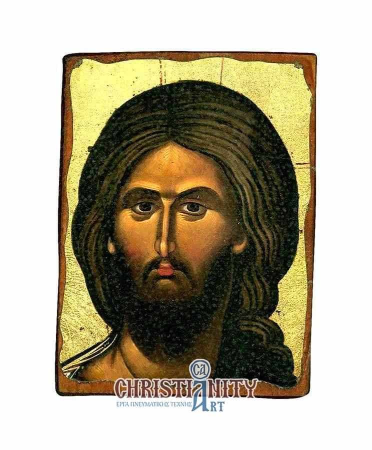 Jesus Christ - Wood aged image on canvas with golden background - Mount Athos — Paintings from Christianity Art