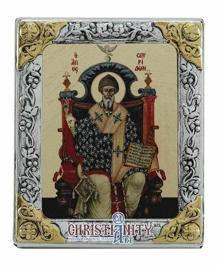Saint Spyridon - Silver image in wood, locally gold plated - Mount Athos — Wall reliefs from Christianity Art