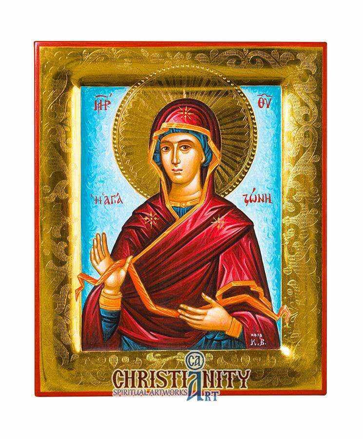 Our Lady Holy Zone - Stylvot 100% handmade image on canvas with gold background 24 carats on specially processed wood - Mount Athos — Paintings from Christianity Art