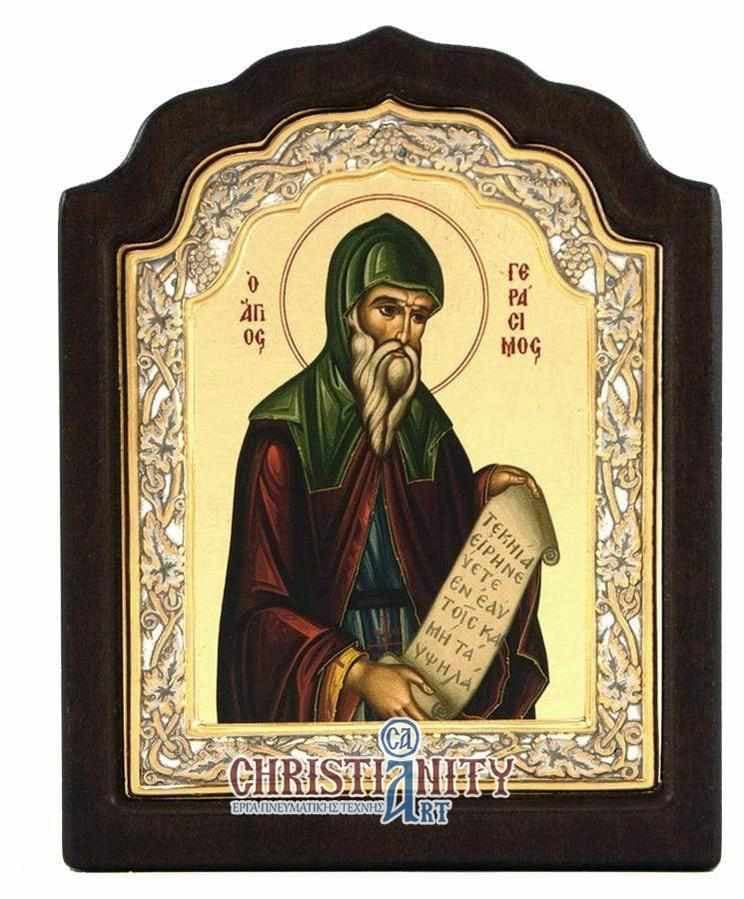 Saint Gerasimos - Silver icon on wood, locally gilded - Mount Athos β Wall reliefs from Christianity Art