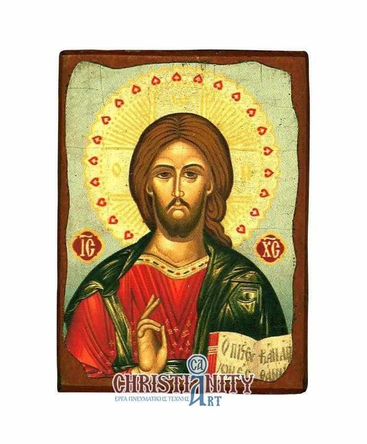 Jesus Christ Kazan - Wooden aged image on canvas with golden background - Mount Athos — Paintings from Christianity Art