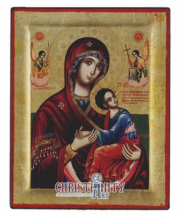 Virgin Mary the Great Protection - Engraved wooden image on canvas with golden background - Mount Athos — Paintings from Christianity Art