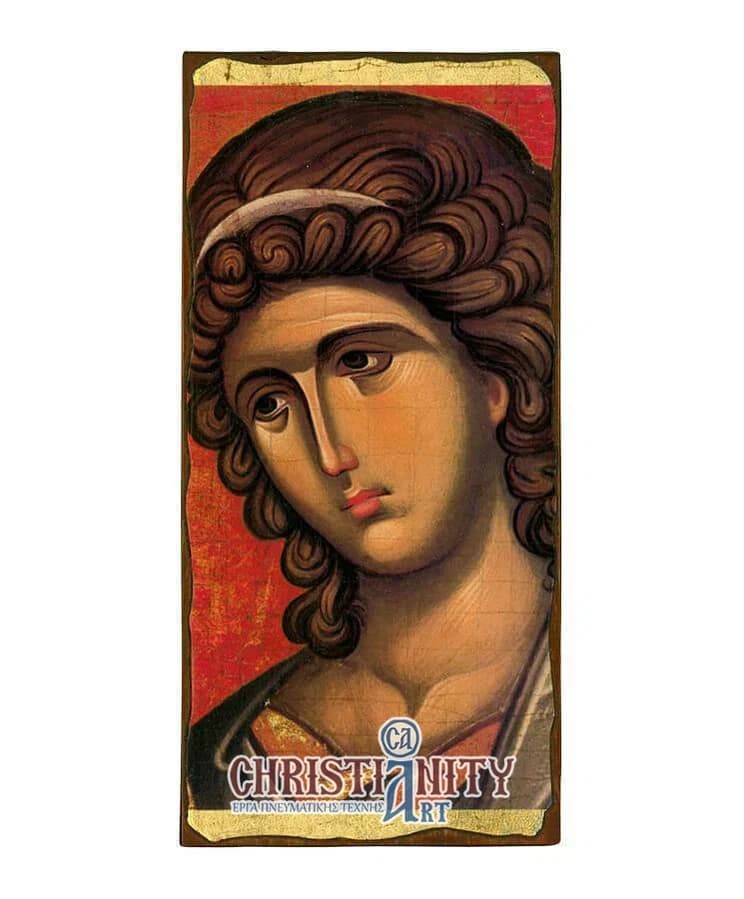 Archangel Gabriel - Wooden aged image on canvas with golden background - Mount Athos — Paintings from Christianity Art