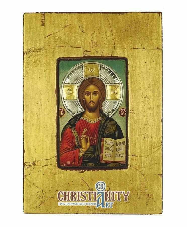 Jesus Christ Kazan - Old wooden image with silver halo locally gilded - Mount Athos — Paintings from Christianity Art