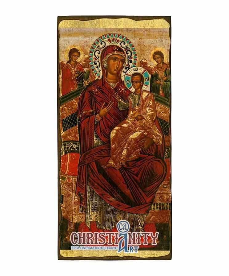 Virgin Mary Pantanassa - Wooden aged image on canvas with golden background - Mount Athos — Paintings from Christianity Art