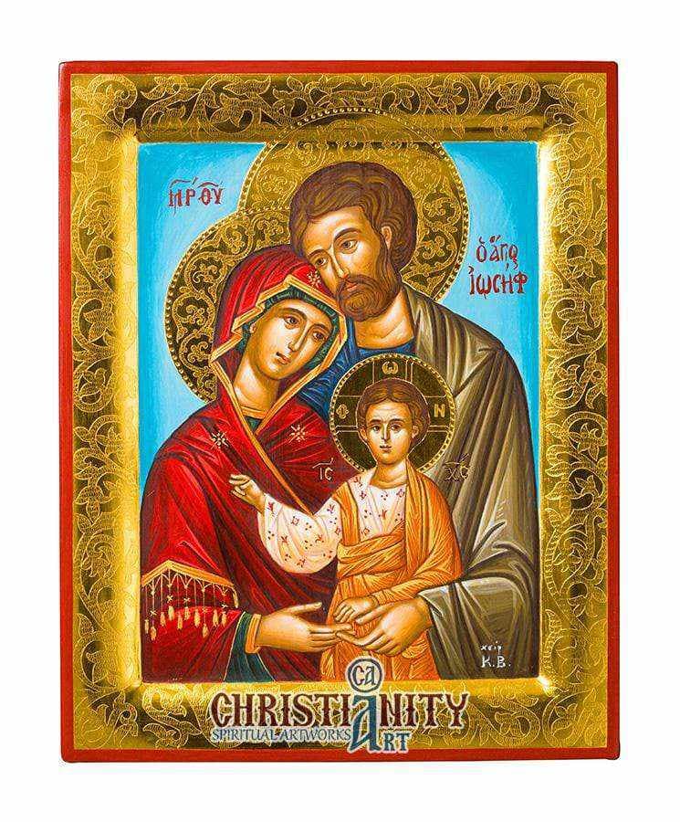The Holy Family - Polished 100% Handmade Canvas Image with 24K Gold Background on Specially Treated Wood - Mount Athos — Paintings from Christianity Art
