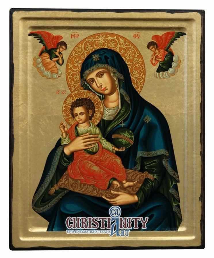 Virgin Mary Babykrateusa - Engraved wooden image painted on canvas - Mount Athos — Paintings from Christianity Art