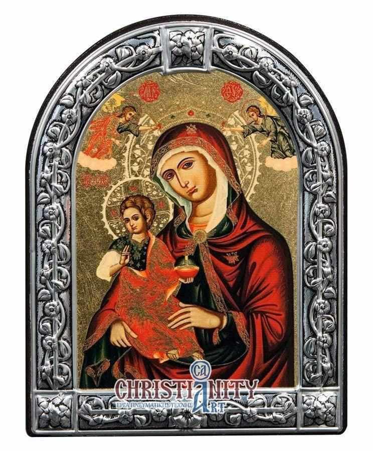 Virgin Mary Brefokratusa - Image in wood with indelible metal frame - Mount Athos — Wall reliefs from Christianity Art