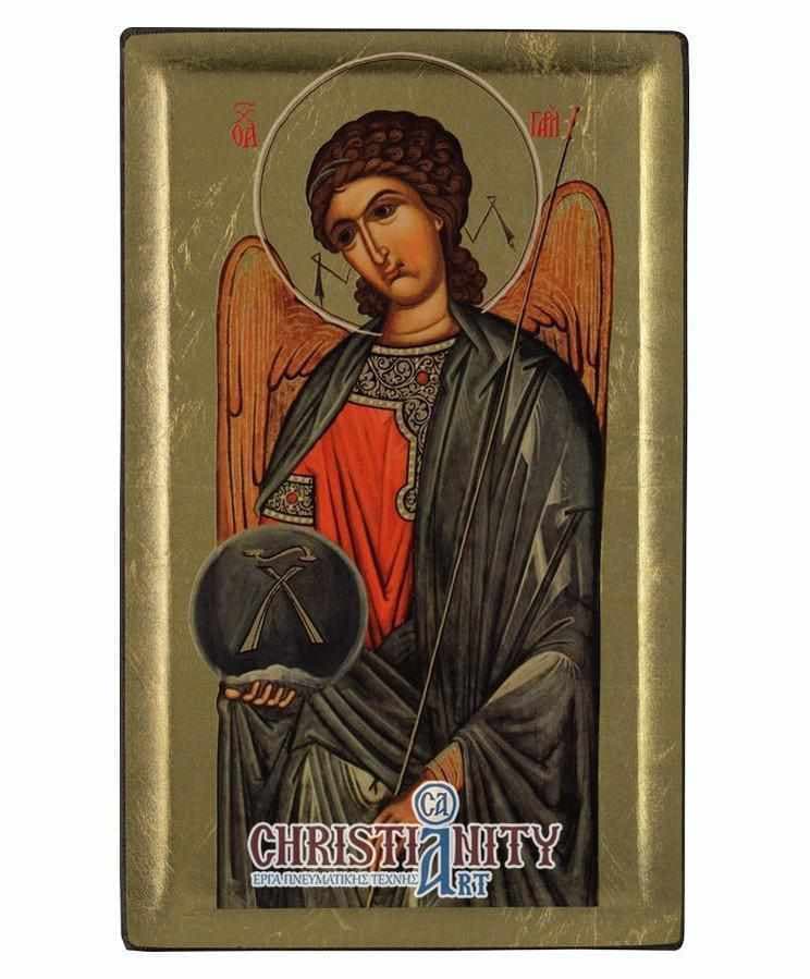 Archangel Gabriel - Engraved wooden image on canvas with golden background - Mount Athos — Paintings from Christianity Art