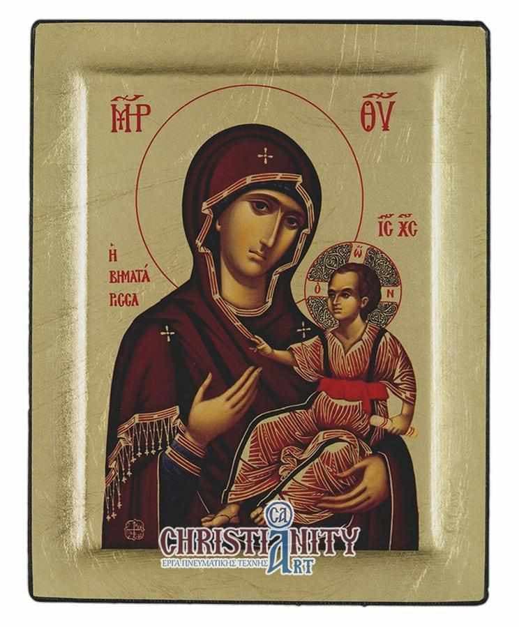 Virgin Mary Stepmatariss - Engraved wooden image on canvas with golden background - Mount Athos — Paintings from Christianity Art