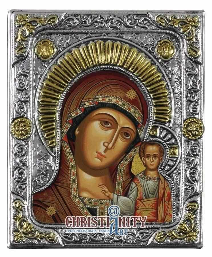 Our Lady of Kazan - Silver image in wood, locally gilded - Mount Athos — Wall reliefs from Christianity Art