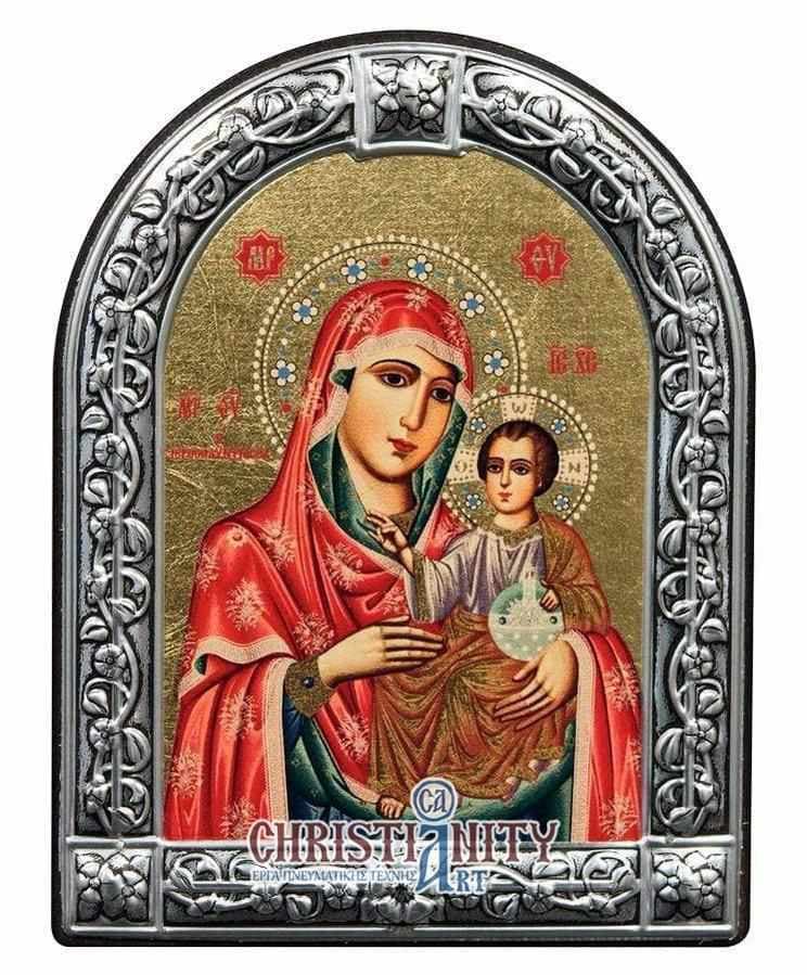 Virgin Mary Jerusalem - Image in wood with indelible metal frame - Mount Athos — Wall reliefs from Christianity Art