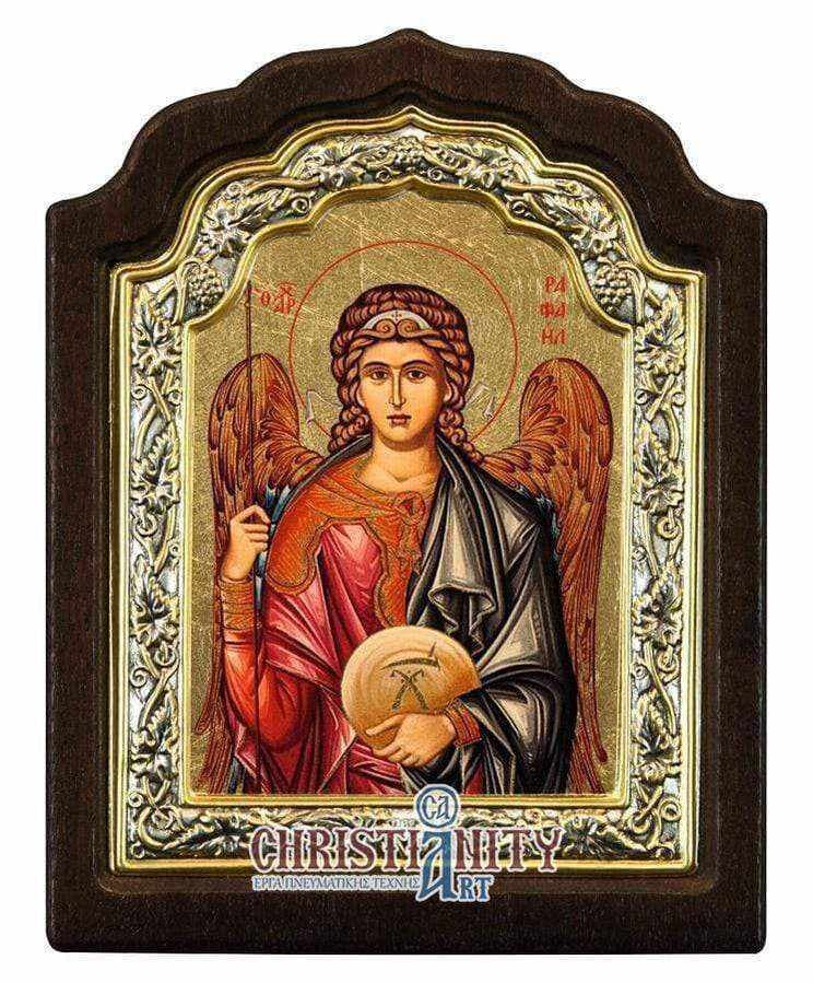 Archangel Raphael - Silver image on wood, locally gilded - Mount Athos — Wall reliefs from Christianity Art
