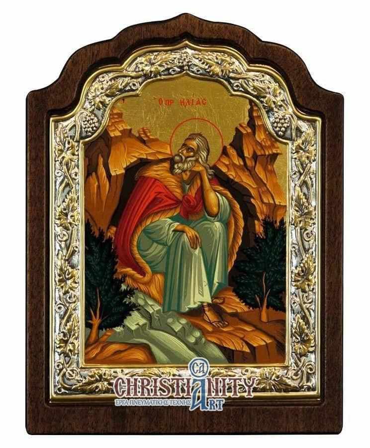 Prophet Elias - Silver image in wood, locally gilded - Mount Athos — Wall reliefs from Christianity Art