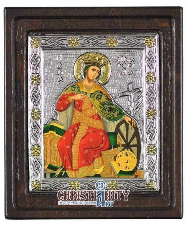 Saint Catherine - Silver icon on wood, locally gilded - Mount Athos — Wall reliefs from Christianity Art