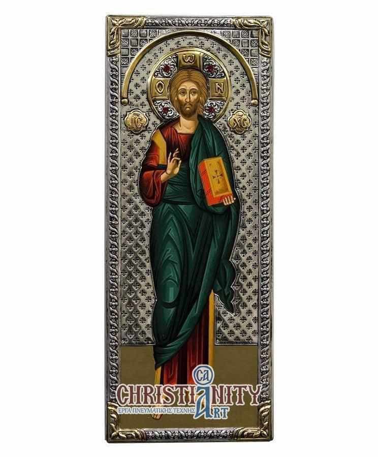 Christ Blessings - Silver image on wood, locally gilded - Mount Athos — Wall reliefs from Christianity Art