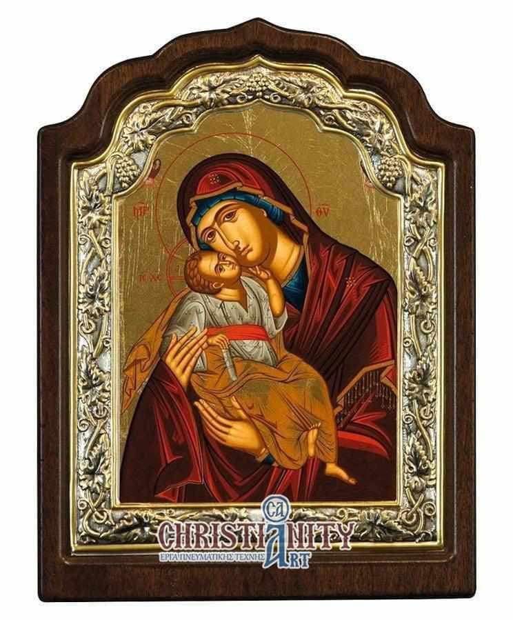 Virgin Mary Glykilisousa - Silver image on wood, locally gilded - Mount Athos — Wall reliefs from Christianity Art