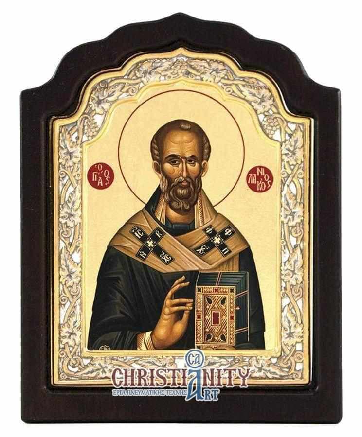 Saint Nikolaos - Silver image in wood, locally gold plated - Mount Athos — Wall reliefs from Christianity Art