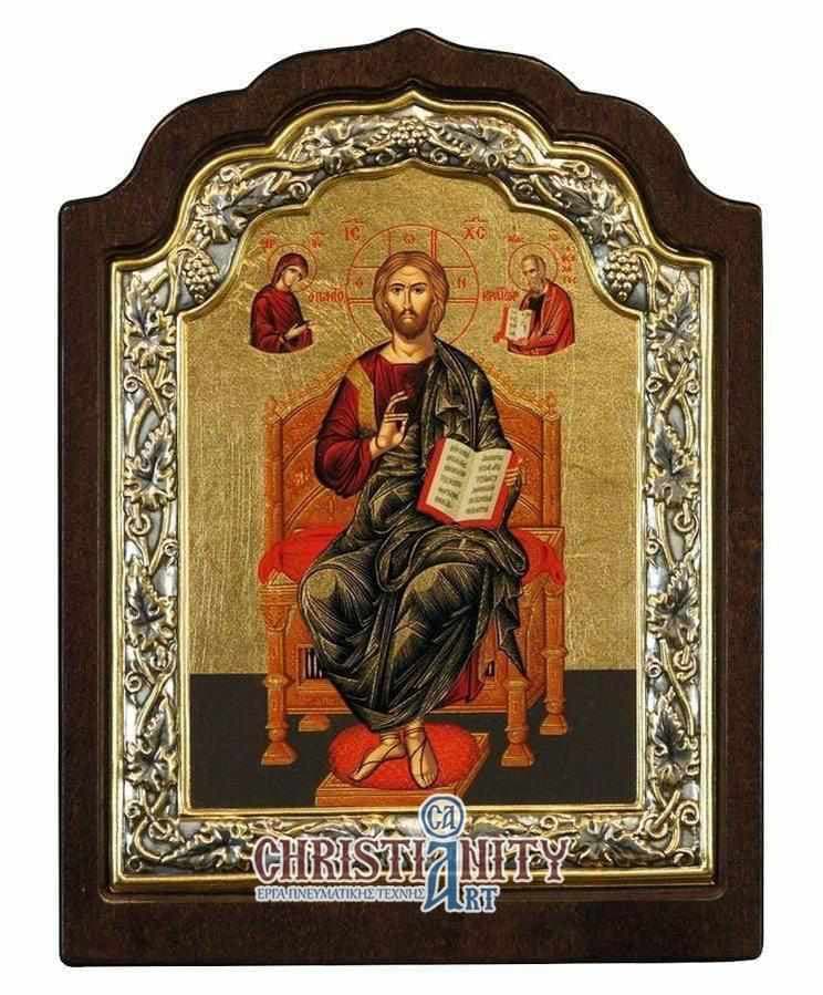 Jesus Christ Enthronus - Silver image on wood, locally gilded - Mount Athos — Wall reliefs from Christianity Art