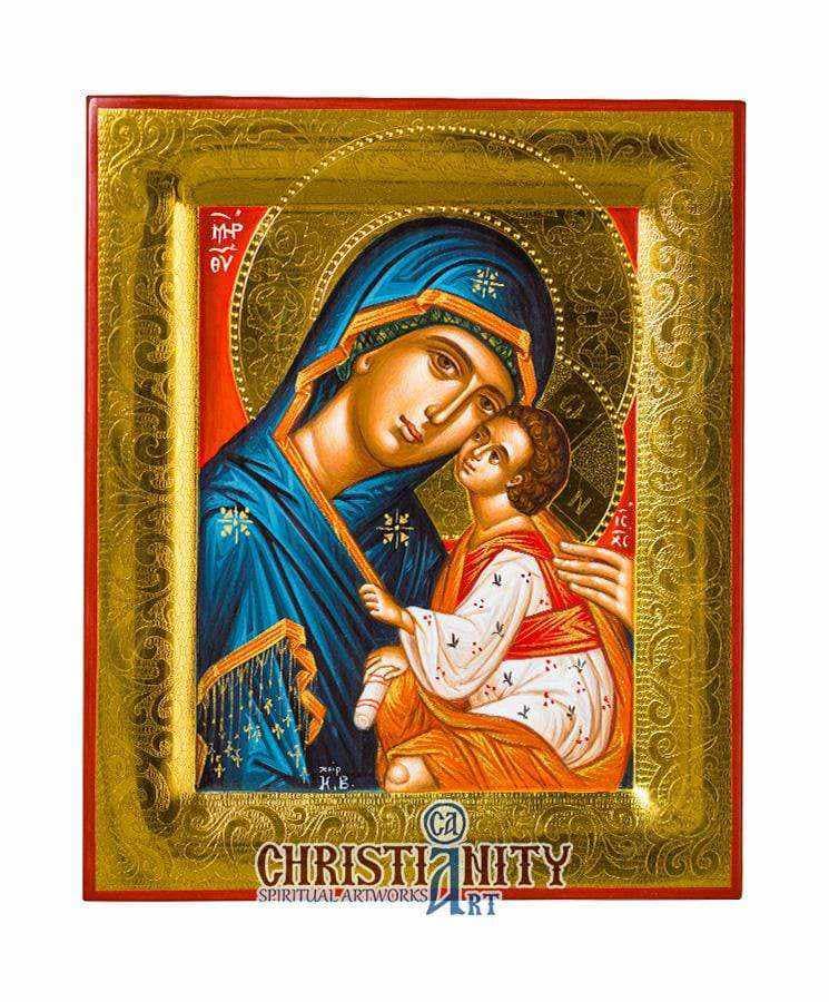 Virgin Mary Glymo Kissousa - Stylvos 100% handmade image on canvas with gold background 24 carats in specially processed wood - Mount Athos — Paintings from Christianity Art