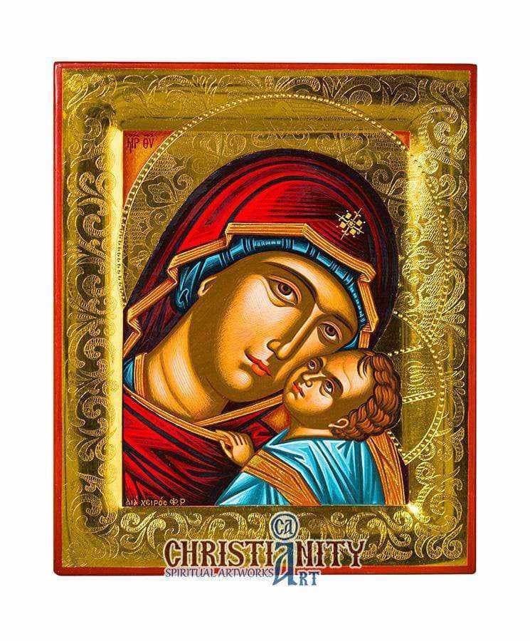 Virgin Mary Glymo Kissousa - Stylvos 100% handmade image on canvas with gold background 24 carats in specially processed wood - Mount Athos — Paintings from Christianity Art