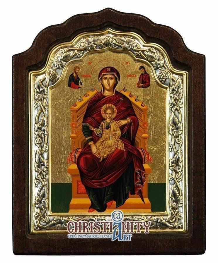 Virgin Mary Enthroni - Silver image in wood, locally gilded - Mount Athos — Wall reliefs from Christianity Art